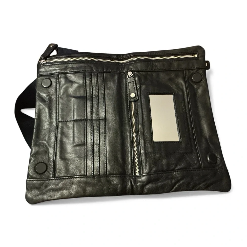 BCBGMaxAzria Black Soft Leather Folding Wristlet Clutch